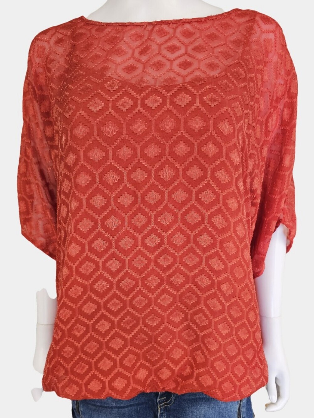 Alyx Burnout Geometric Pattern Chiffon Blouson With Built-In Cami Size XL
